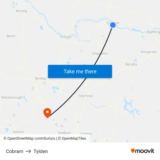 Cobram to Tylden map