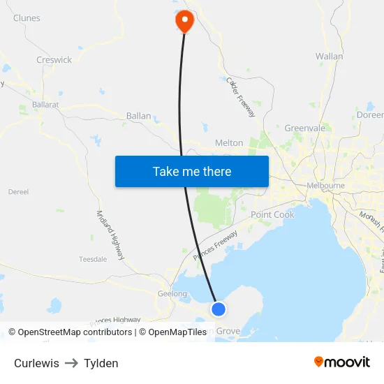 Curlewis to Tylden map