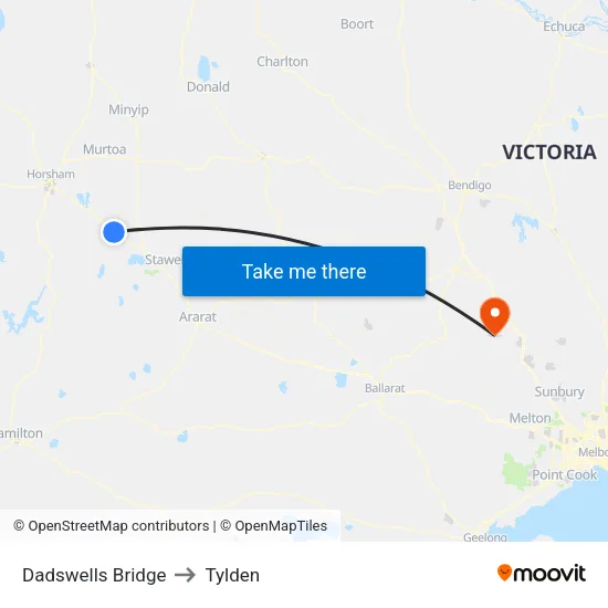 Dadswells Bridge to Tylden map