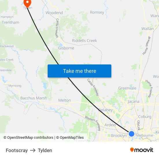 Footscray to Tylden map