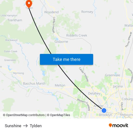 Sunshine to Tylden map