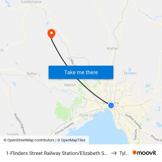 1-Flinders Street Railway Station/Elizabeth St (Melbourne City) to Tylden map
