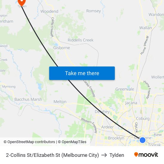 2-Collins St/Elizabeth St (Melbourne City) to Tylden map