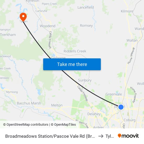 Broadmeadows Station/Pascoe Vale Rd (Broadmeadows) to Tylden map