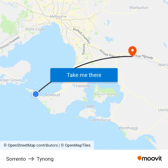 Sorrento to Tynong map
