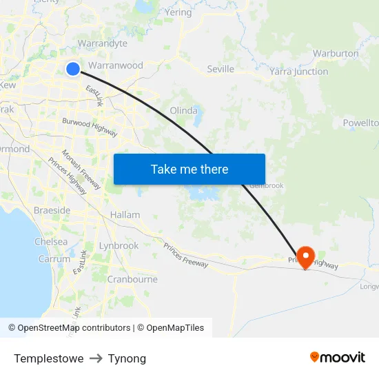 Templestowe to Tynong map