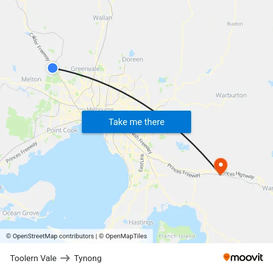 Toolern Vale to Tynong map