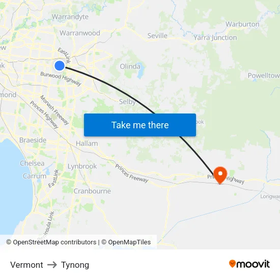 Vermont to Tynong map