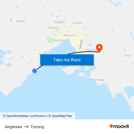 Anglesea to Tynong map