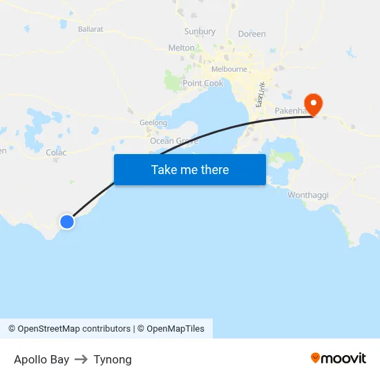 Apollo Bay to Tynong map