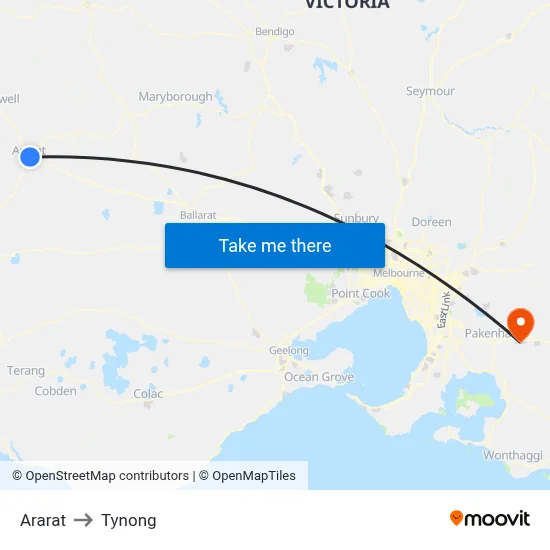 Ararat to Tynong map