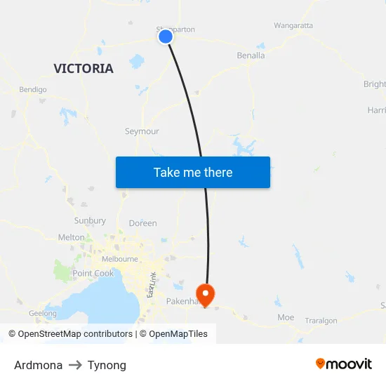 Ardmona to Tynong map