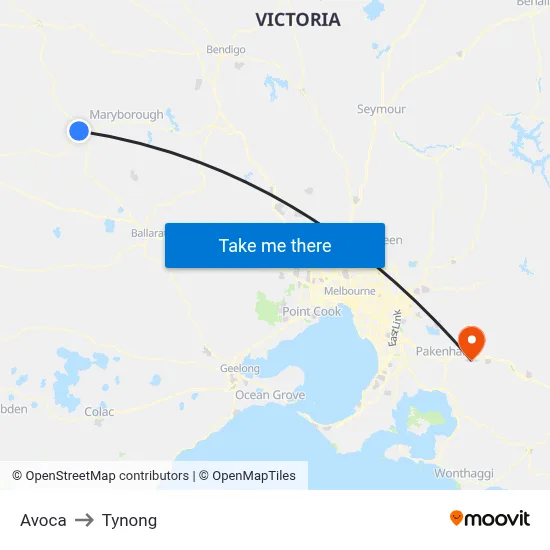 Avoca to Tynong map