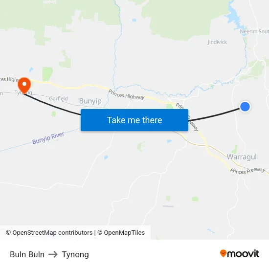Buln Buln to Tynong map