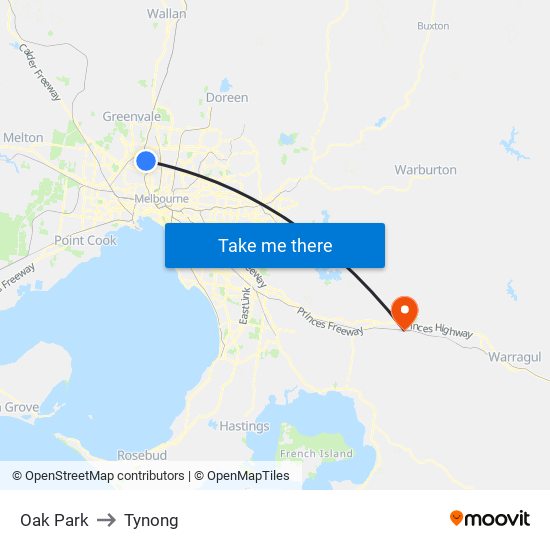Oak Park to Tynong map