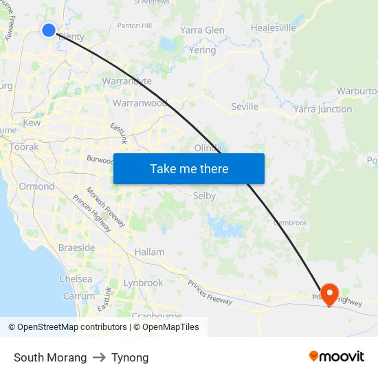 South Morang to Tynong map