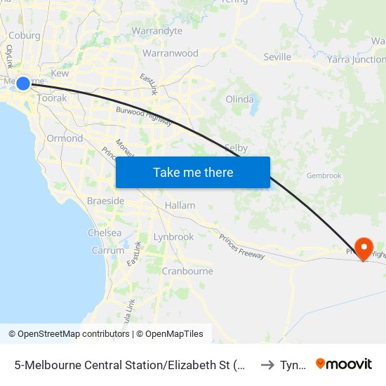 5-Melbourne Central Station/Elizabeth St (Melbourne City) to Tynong map