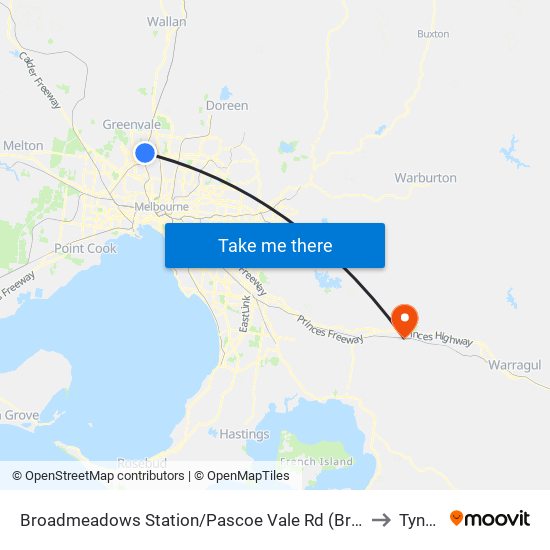 Broadmeadows Station/Pascoe Vale Rd (Broadmeadows) to Tynong map