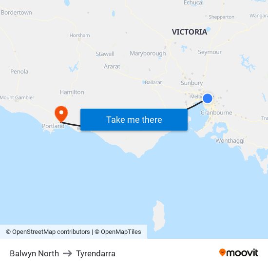 Balwyn North to Tyrendarra map