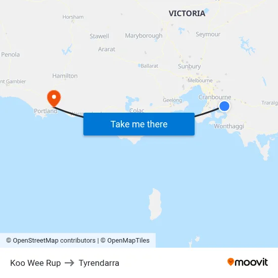 Koo Wee Rup to Tyrendarra map