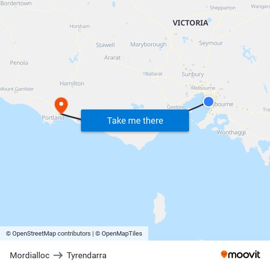Mordialloc to Tyrendarra map