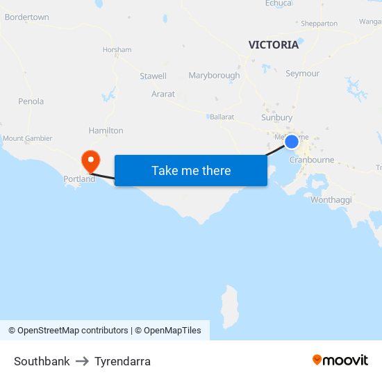 Southbank to Tyrendarra map