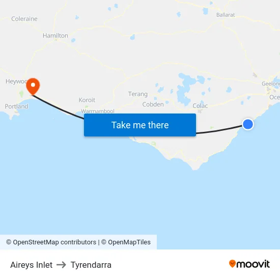Aireys Inlet to Tyrendarra map