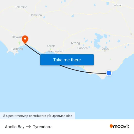 Apollo Bay to Tyrendarra map
