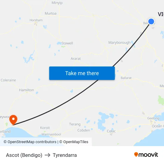 Ascot (Bendigo) to Tyrendarra map