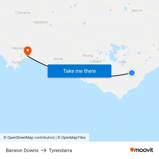 Barwon Downs to Tyrendarra map