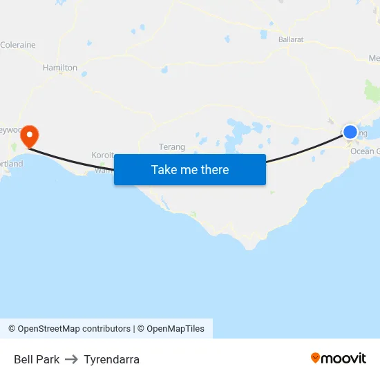 Bell Park to Tyrendarra map