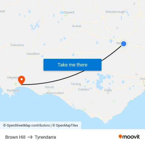 Brown Hill to Tyrendarra map