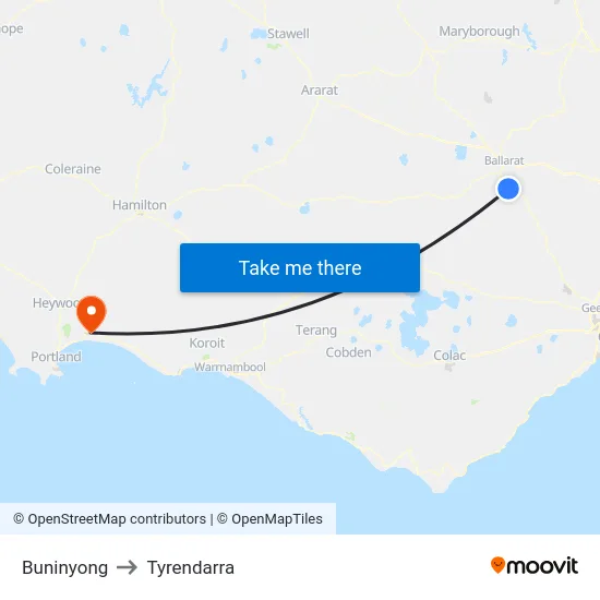 Buninyong to Tyrendarra map
