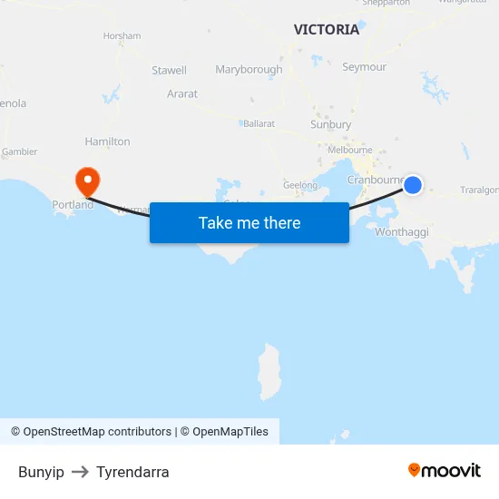 Bunyip to Tyrendarra map