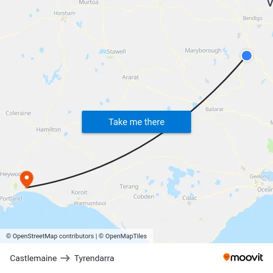 Castlemaine to Tyrendarra map