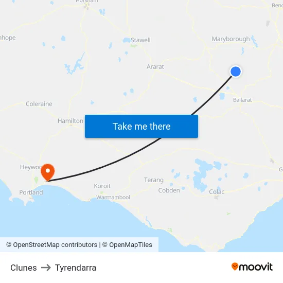 Clunes to Tyrendarra map