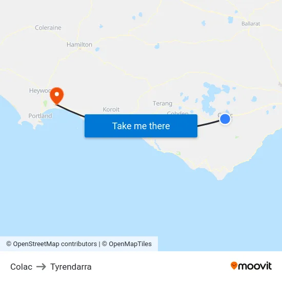 Colac to Tyrendarra map