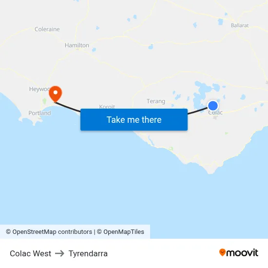 Colac West to Tyrendarra map