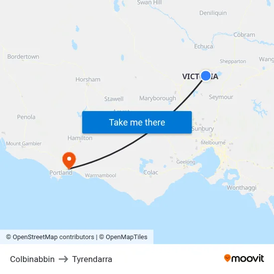 Colbinabbin to Tyrendarra map
