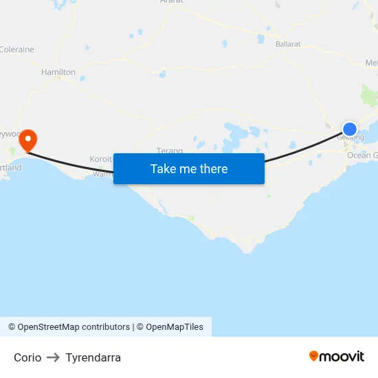 Corio to Tyrendarra map