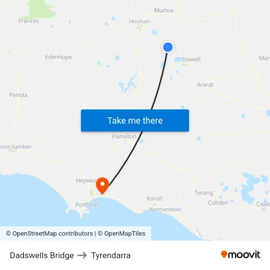 Dadswells Bridge to Tyrendarra map