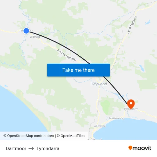 Dartmoor to Tyrendarra map