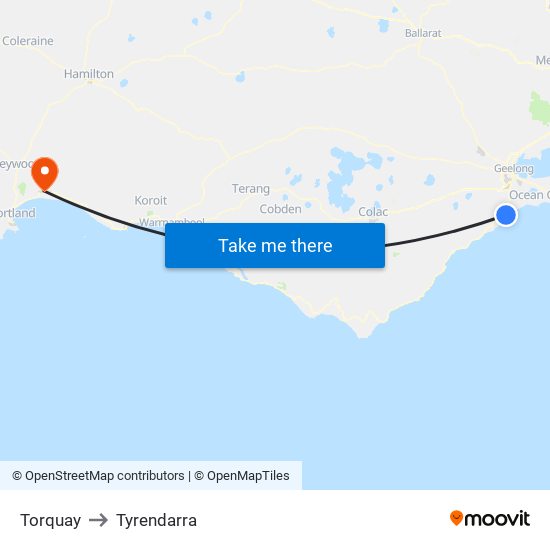 Torquay to Tyrendarra map