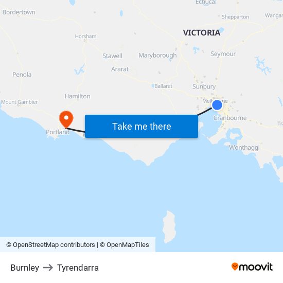 Burnley to Tyrendarra map