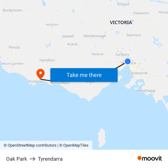 Oak Park to Tyrendarra map