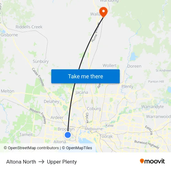 Altona North to Upper Plenty map