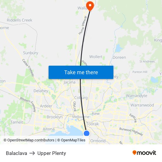 Balaclava to Upper Plenty map