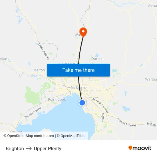 Brighton to Upper Plenty map
