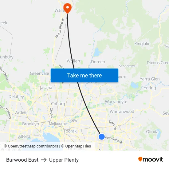 Burwood East to Upper Plenty map