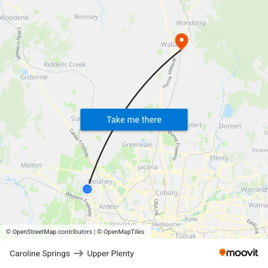Caroline Springs to Upper Plenty map